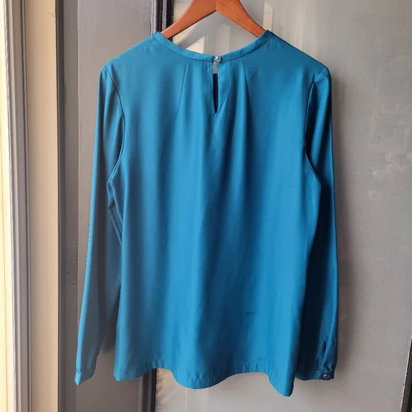 VTG Blue Label Pendleton Teal Long Sleeve Blouse Size 10 Keyhole Clousure Back - Picture 3 of 10